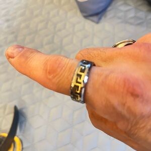 Versace Greek size 13 Stylish Silver and Black Men's Ring. Beautiful!
